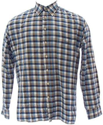 Gant Men's Italia Twill Checkered Button-Up Shirt Large Gold Beige