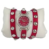 Ladies Hot Pink Leather Wrap Around Geneva Watch with Free Seiko Battery
