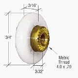 3/4 Sliding Shower Door Oval Edge Roller with Metric Thread - Package
