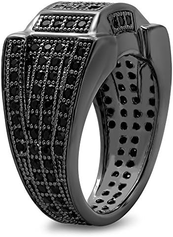 Men's Black Plated Micro-Pave Iced Out Cubic Zirconia Band Ring, Size 8.5