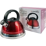 3.5 RED LITRE PRIMA STAINLESS STEEL WHISTLING KETTLE FOR GAS ELECTRIC HOBS NEW