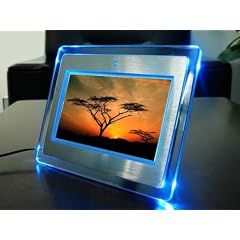 17,78cm (7" Zoll) Digitaler Bilderrahmen SILBER mit blauen LED-Leuchten - JETZT NEU: DIGITAL PANEL UND 800X480 H�HERE AUFL�SUNG F�R BRILLANTE BILDQUALIT�T!!! Bilder-Videos-Musik in einem!!!