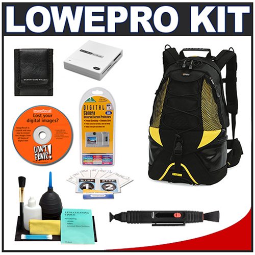 Lowepro Dry Zone Rover Waterproof Digital SLR Camera Backpack (Yellow) + Accessory Kit for Canon EOS 7D, 5D Mark II III, 60D, Rebel T3, T3i, Nikon D3100, D3200, D5100, D7000, D800, A35, A55, A57, A65, A77 Digital SLR Cameras
