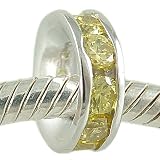 November Birthstone Channel Set Citrine Yellow CZ and 925 Sterling Silver Spacer Bead fits European Charm Bracelet