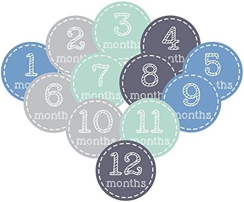 Monthly Baby Boy Pastel WaterProof Durable Stickers 1-12 Milestone Month (12 pcs)