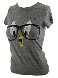 Looney Tunes Tweety Bird Womens T-Shirt - Giant Tweety Bird Face w/ Glasses Distressed Image on Gray