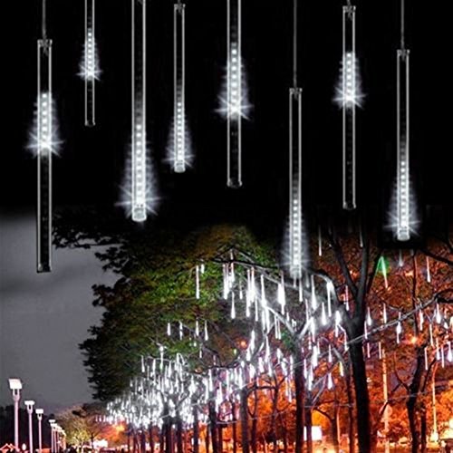 30cm 8 Tube 144 Leds Shower Meteor Rain Light Tube for Wedding Party Christmas Xmas Decoration 5w Lights Waterproof (White, 144 LED)