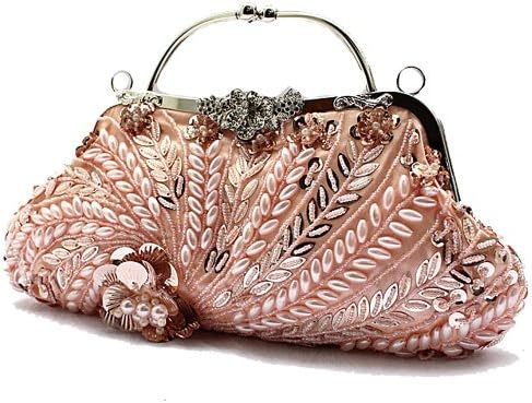 MZZ BEA010 Vintage &amp; Exquisite Fully Beaded Floral Evening Bag Party Clutch Fashion Purse With Removable Chain - More Colors Available (champange)