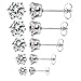 JEWELRIESHOP Earrings for Women Studs Set Stainless Steel CZ Earing Hypoallergenic Multiple Piercing Ear Stud (5 Pairs, 3-7mm Black CZ, Black Post, 6 Prong)
