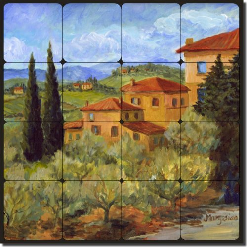 51mERHkPnGL Hillside Villas by Joanne Margosian   Tuscan Landscape Tumbled Marble Tile Mural 16 x 16 Kitchen Shower Backsplash