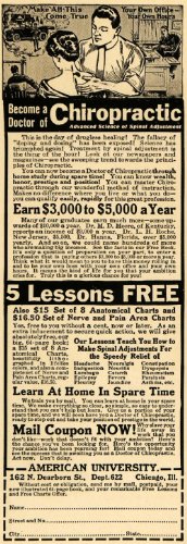 1916 Ad Chiropractic Doctor Lesson Coupon Spine 