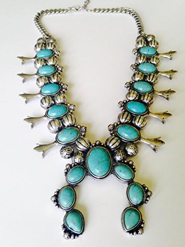 Faux Native Navajo Squash Blossom Necklace In Turquoise