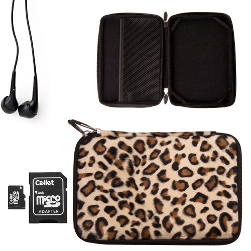 VanGoddy Accessories Offers our Leopard Print Faux Fur Hard Case **Fits the Maylong M250** + Black Maylong M250 Compatible Noise Cancelling Ear Buds + 16GB Micro SD Card with Adaptor