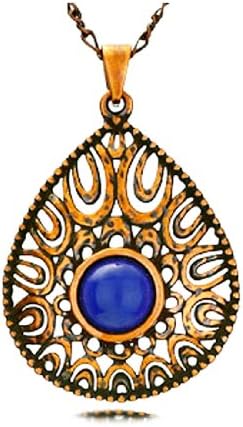 Tiger Mountain Exotic Tribal Oxidized Copper Lapis Lazuli Filigree Teardrop Necklace