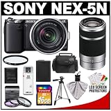 Sony Alpha NEX-5N Digital Camera Body & E 18-55mm OSS Lens (Black) with E 55-210mm OSS Lens + 16GB Card + Battery + 4 Filters + Case + Tripod + Accessory Kit