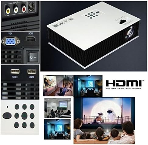 Mini Shop HD Multimedia LED LCD Portable Full HD Projector HDMI AV VGA Port USB - White 50'~120'Mini1500Lm LED Projector Cinema Theater, Support PC Laptop VGA Input and HDMI+SD + USB + AV Input for School Classrooms, Home Entertainment, Home Schooling, Sports Bars/Restaurants, Conference Rooms