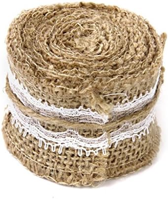 Perfectbaby 5m Natural Jute Burlap Hessian Ribbon with Lace Trims Tape Rustic Wedding Decor Wedding Cake Topper