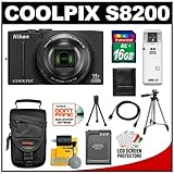 Nikon Coolpix S8200 16.1 MP Digital Camera (Black) with 16GB Card + Battery ....