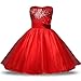 NNJXD Girl Flower Sequin Princess Tutu Tulle Baby Party Dress Size (160) 7-8 Years Red