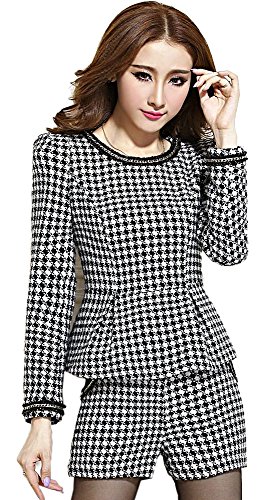 パンツスーツ ツーピース 千鳥格子 ショート パンツ ジャケット デート スウィート カジュアル キュート エレガンス レディース 秋物 冬物 可愛いスカーフ付き R545