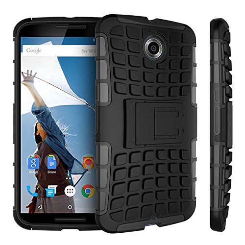 Nexus 6 case,Google Nexus 6 case,[Heavy Duty Armor][shockproof][TPU+Hard case Hybrid]Dual Layer Armor Defender Protective Case Cover with kickstand for Google Nexus 6 case-Black