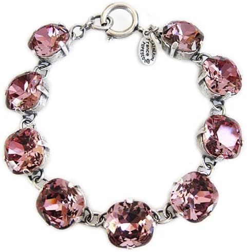 Catherine Popesco Silvertone Crystal Round Bracelet, 7.25" Dusty Pink 1696
