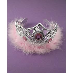 SILVER PRINCESS CROWN TIARA WITH LILAC DIAMOND CUT CRYSTAL & FEATHER TRIM