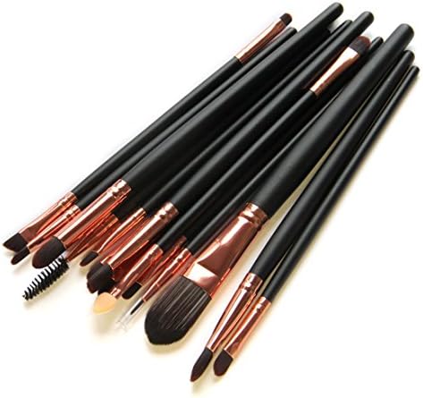 Aliliya Professional 15PCS Premium Luxurious Synthetic Hair Kabuki Makeup Brush Set Brush Makeup Brush Kit For Eyes - Golded Black