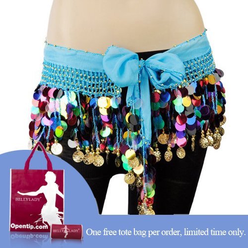BellyLady Belly Dance Hip Scarf With Colorful Paillettes, Gold Coins Lively Style