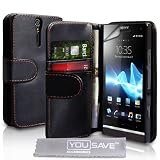 Yousave Accessories TM Schwarz Leder Brieftasche Schutzh�lle Tasche Pour F�r Das Sony Ericsson Xperia S Mit Displayschutz Folie Und Graues Micro Faser Poliertuchvon "Yousave"