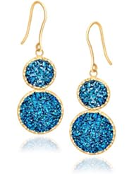 14K Yellow Gold Blue Drusy Double Drop Earring