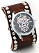 Nemesis # BSD925S Women's Brown Wide Leather Band With Tatto Skull Watch