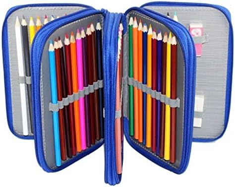 72 Slots 4-layer Super Large Capacity Oxford Colored Pencil Case for 72 Color Pencil Set Sketch/ Secret Garden Coloring Book Adult Student Drawing Colored Pencil Bag Pouch Makeup Cosmetic Case (Blue)