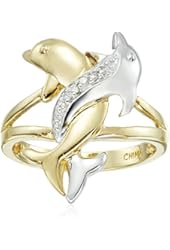 10k Two-Tone Gold Diamond Accent Intertwined Dolphin Ring