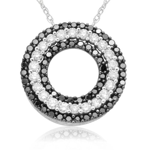 10k White and Black Diamond Circle Pendant (3/4 cttw)