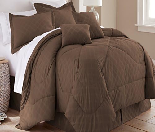 Spirit Linen Hotel 5th Ave 6 Piece Embossed Plaid Comforter Set, Queen, Chocolate