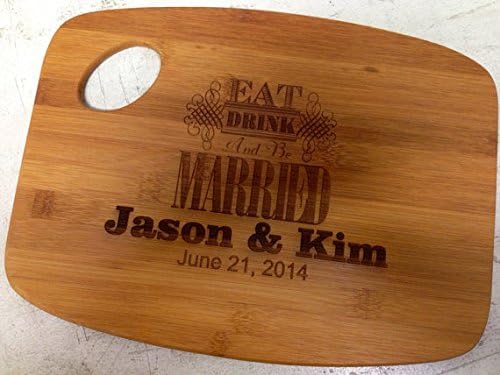 Eat Drink Be Married Wedding Anniversary Cutting Board Bamboo Personalized