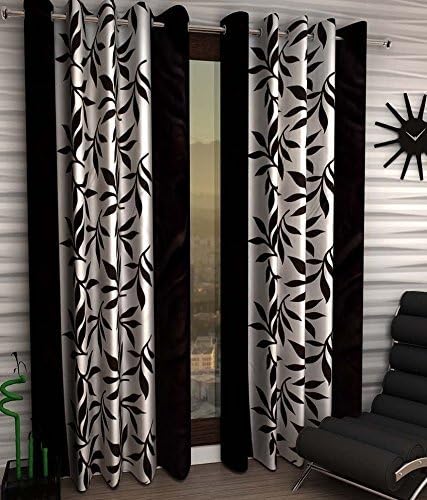 Geo Nature Kolavery Polyster Long Door Curtains for Living Room / Bedroom, Set of 2, 48" X 108" Inch, Brown