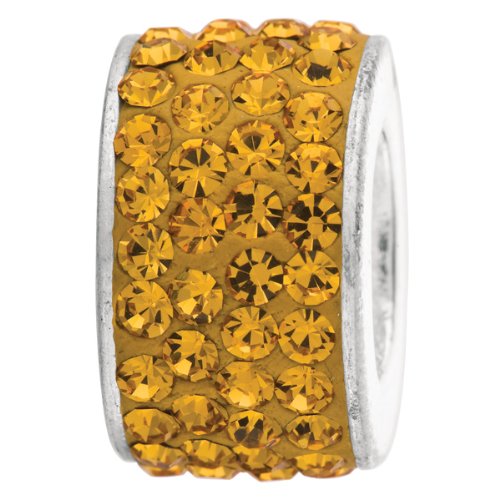 925 Sterling Silver Citrine Color Oval CZ Crystal Novenber Birthstone Bead For Chamilia, Troll, Pandora, Biagi, Personality and More Charm Bracelets