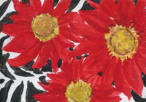 Gerbera Daisies Mini Canvas painting, Red Gerber Daisies on Zebra Background