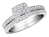 Princess Cut Diamond Engagement Ring & Wedding Band Set 1/2 Carat (ctw) in 14K White Gold