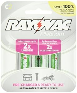 Rayovac Platinum Low Self Discharge NiMH C Size Batteries, 2 Pack