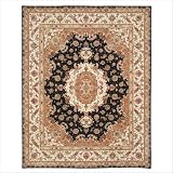Persian Court Handmade Wool and Silk Rug Navy Ivory 8' Round Area Rug