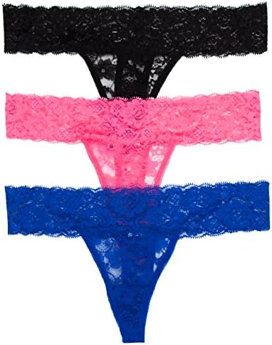 Spree Junior's 3 Pack Lace Thongs (Medium, N.Pink/Black/Royal)