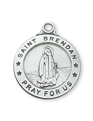 Solid .925 Sterling Silver St. Saint Brendan 3/4" Patron St. Saint Medal Pendant w/20" Chain Necklace in Gift Box