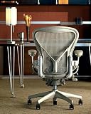Aeron Chair by Herman Miller - Home Office Desk Task Chair Fully Loaded Highly Adjustable Medium Size (B) - PostureFit Lumbar Back Support Cushion Titanium Smoke Frame Classic Mineralite Pellicle