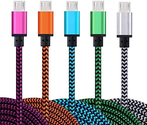 USB Cable, INEER Premium 5-Pack Colorful Nylon Braided 6FT USB 2.0 A Male to Micro B Charge Cable for Android, Samsung Galaxy S7, S6, Note 5, HTC, LG, Sony, Blackberry, Nokia and More Android Device