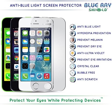 Blue Ray Shield -2 Pieces- Anti Blue Light Screen Protector for Apple iPhone 5 5S 5C -UV Filter HD Clear Anti Scratch Guard Film - Saves your Eyesight from Harmful UV Ray and Blue Light - Prevents Eye Irritation, Melanin, Pigmentation - Comes with Lifetime warranty