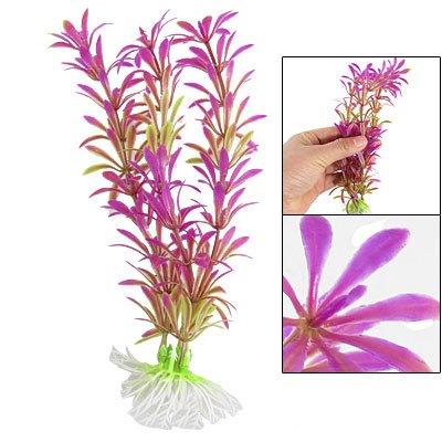 Aquarium Landscaping Plastic Plants W Base Fuchsia Green