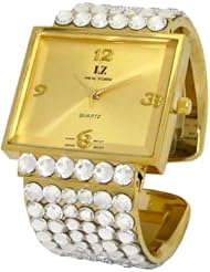 LZ New York Swarovski Crystallized Crystal Clear Quartz Movement Womans Bangle Watch